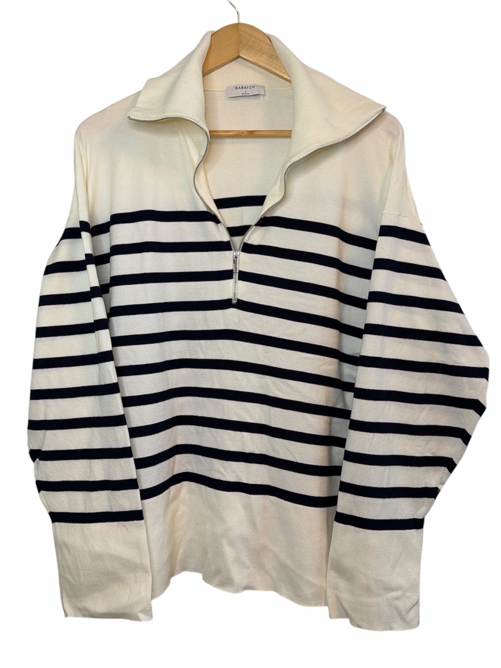 Aritzia Babaton Striped Half Zip Sweater Cream Navy Women’s Large